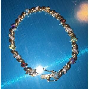 Sterling Silver HSN Ross Simon Multi Gemstone With DIAMOND Tennis Bracelet 7.50”